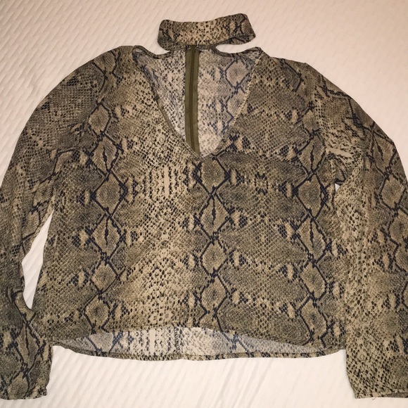 Olivaceous Tops - Snake print v neck choker top M